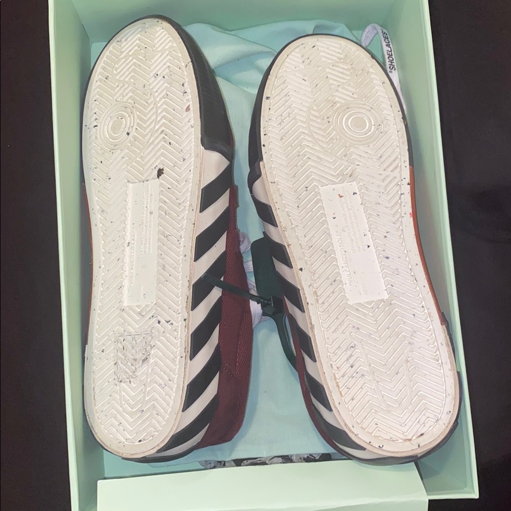 Off-White Burgundy Sneakers with Striped Soles - Picture 5 of 6